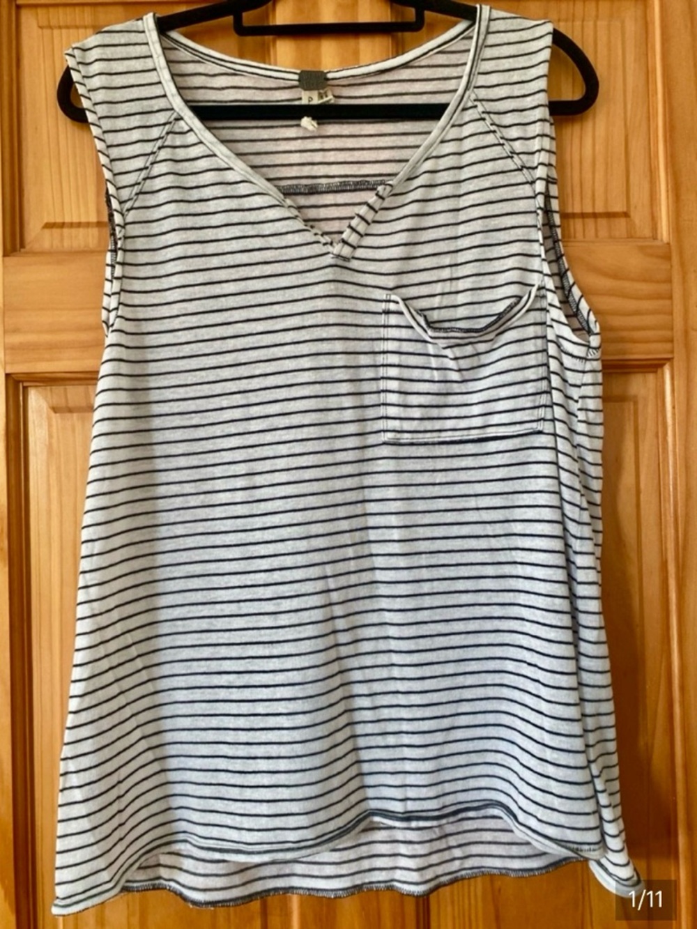 We The Free Striped Tank Top Raw Hem V-Neck Pocket Oversized S
